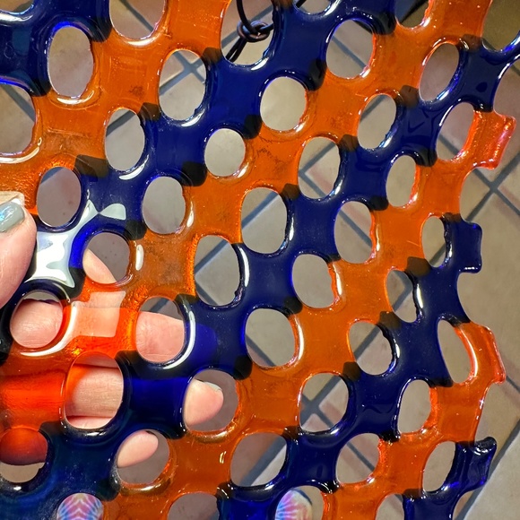 orange and blue wavy fused glass sun catcher - 8x12 inches - Picture 5 of 7